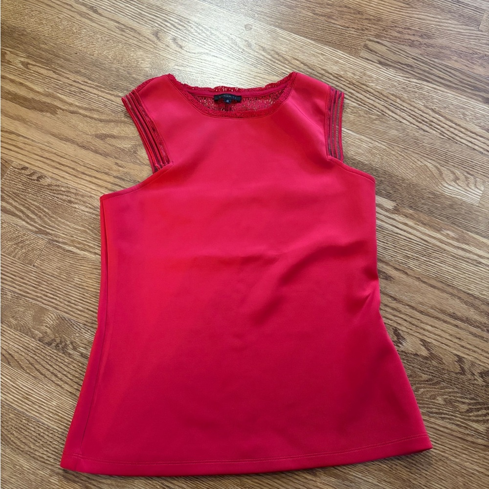 Dynamite Red Sleeveless Tank with Lace Trim